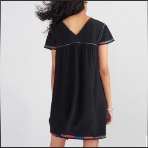 Madewell Embroidered Shift Dress Black Silk - Picture 2 of 11